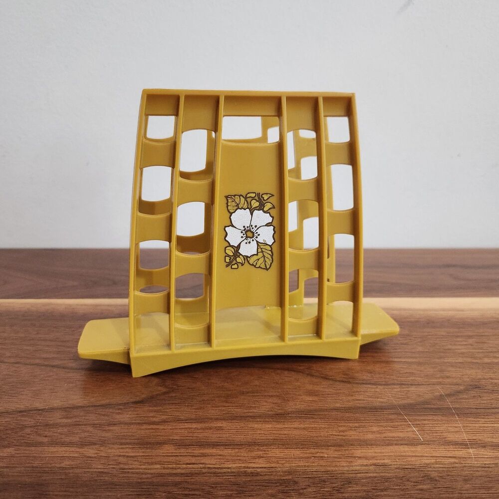 Vintage Plastic Harvest Yellow Gold Napkin Holder MCM Flower Mustard